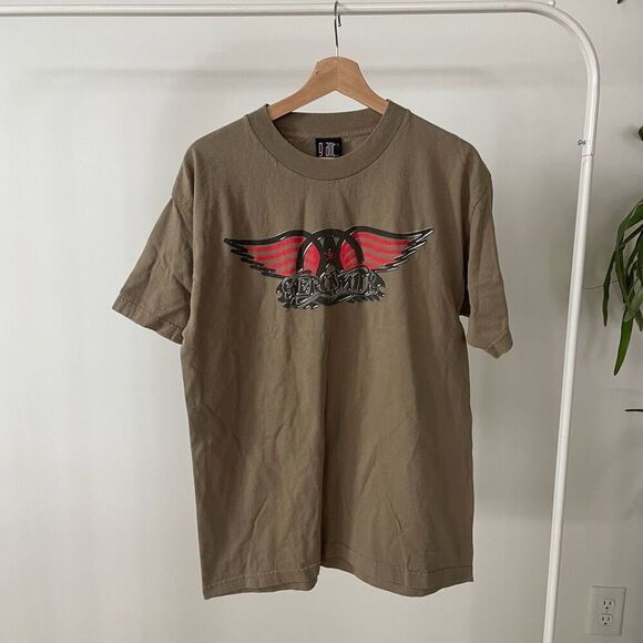 T-shirt Bianca Uomo Aerosmith - Maglietta Rock Band Americana, Manica Corta, Made In USA, SG140